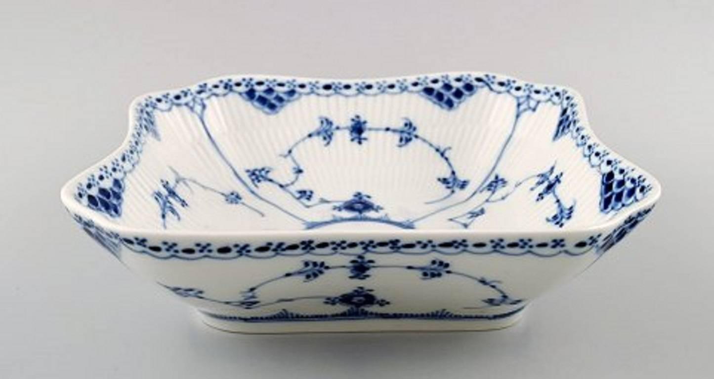 Neoclassical Royal Copenhagen Blue Fluted Half Lace Squared Salad Bowl or Potato Dish