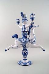 Bjørn Wiinblad Large Ceramic Figure from the Blue House. Figure and Candlestick