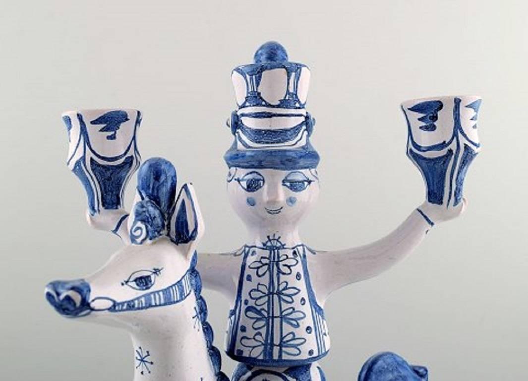 Danish Bjørn Wiinblad Large Ceramic Figure from the Blue House. Figure and Candlestick