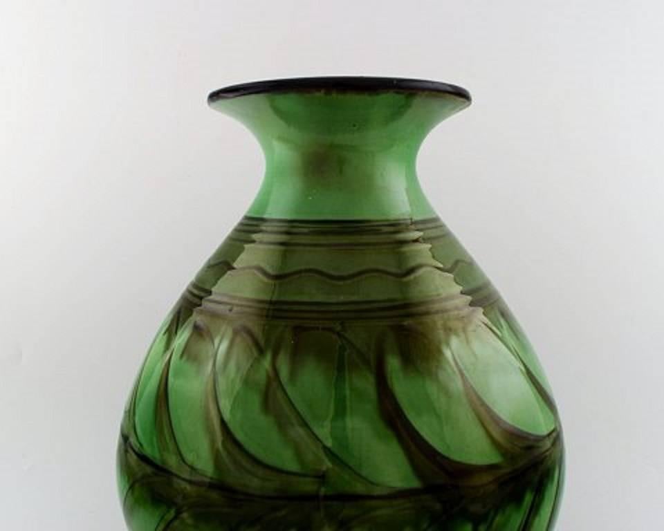 Art Deco Kähler, Denmark, Large Glazed Stoneware Vase in Modern Design, 1930s-1940s For Sale