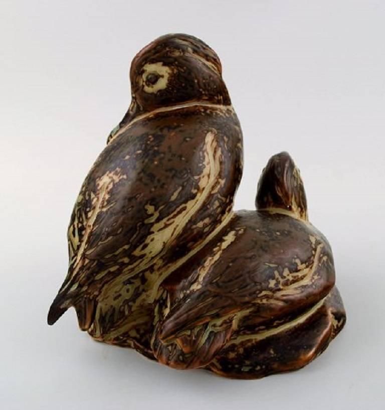 20th Century Royal Copenhagen Stoneware Figure Number 20004, Tufted Ducks, Knud Kyhn