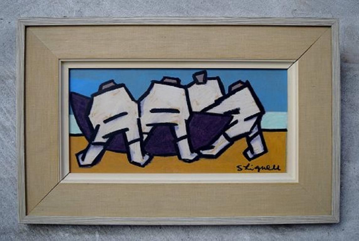 Sven Lignell, Swedish painter, mid-20 century, exterior.

Oil on board.

Signed.

Measures: 26 x 12 cm. The frame measures 6 cm.

In perfect condition.
