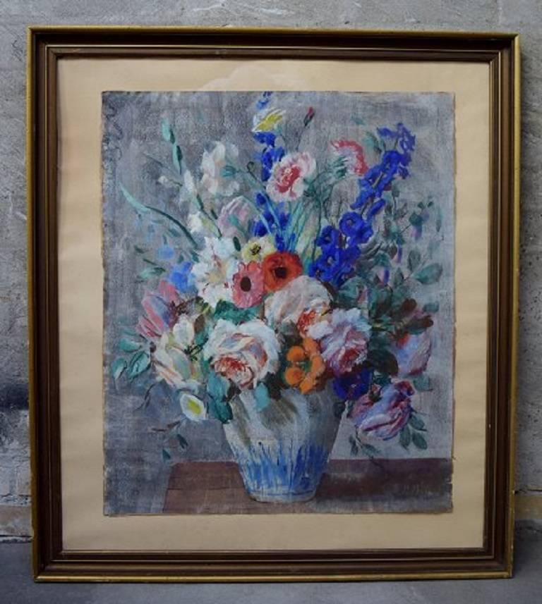 N. P. Bolt. listed Danish artist. Still life with flowers, pastel.

Signed N. P. Bolt. 1920 / 30s.

Measures 63 cm. x 52 cm. The frame measures 4 cm.

In very good condition.