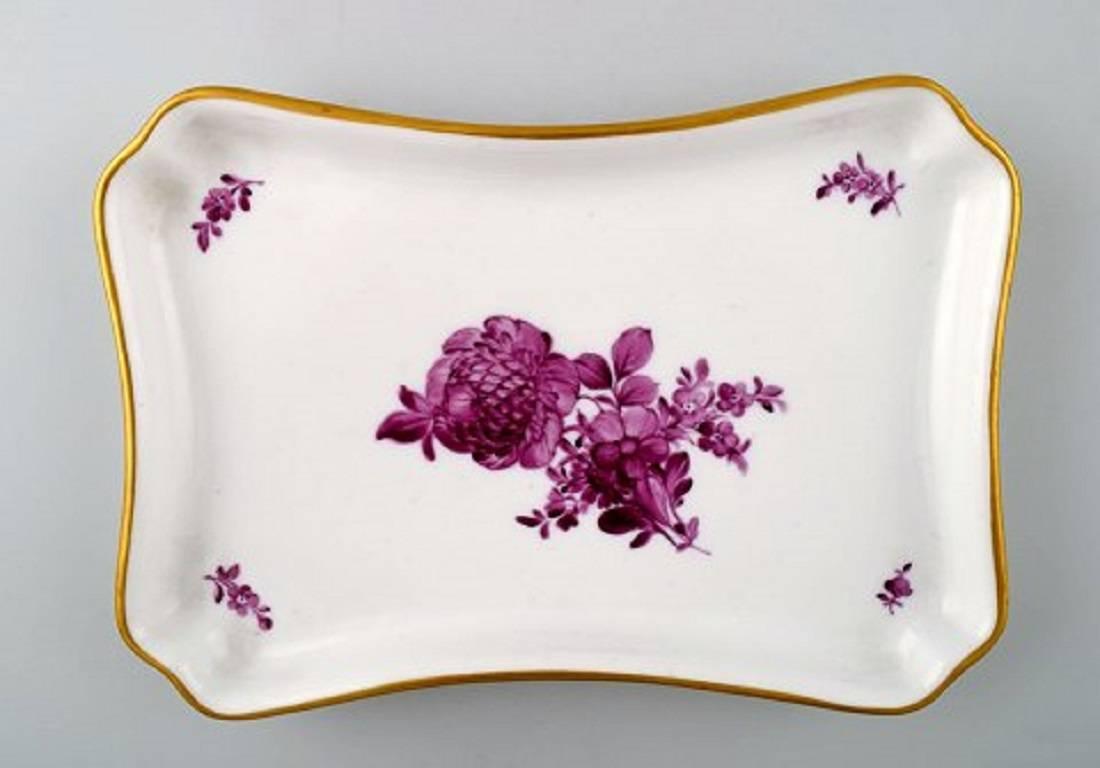 Danish Royal Copenhagen Purple Sugar Bowl and Creamer Set on Tray For Sale