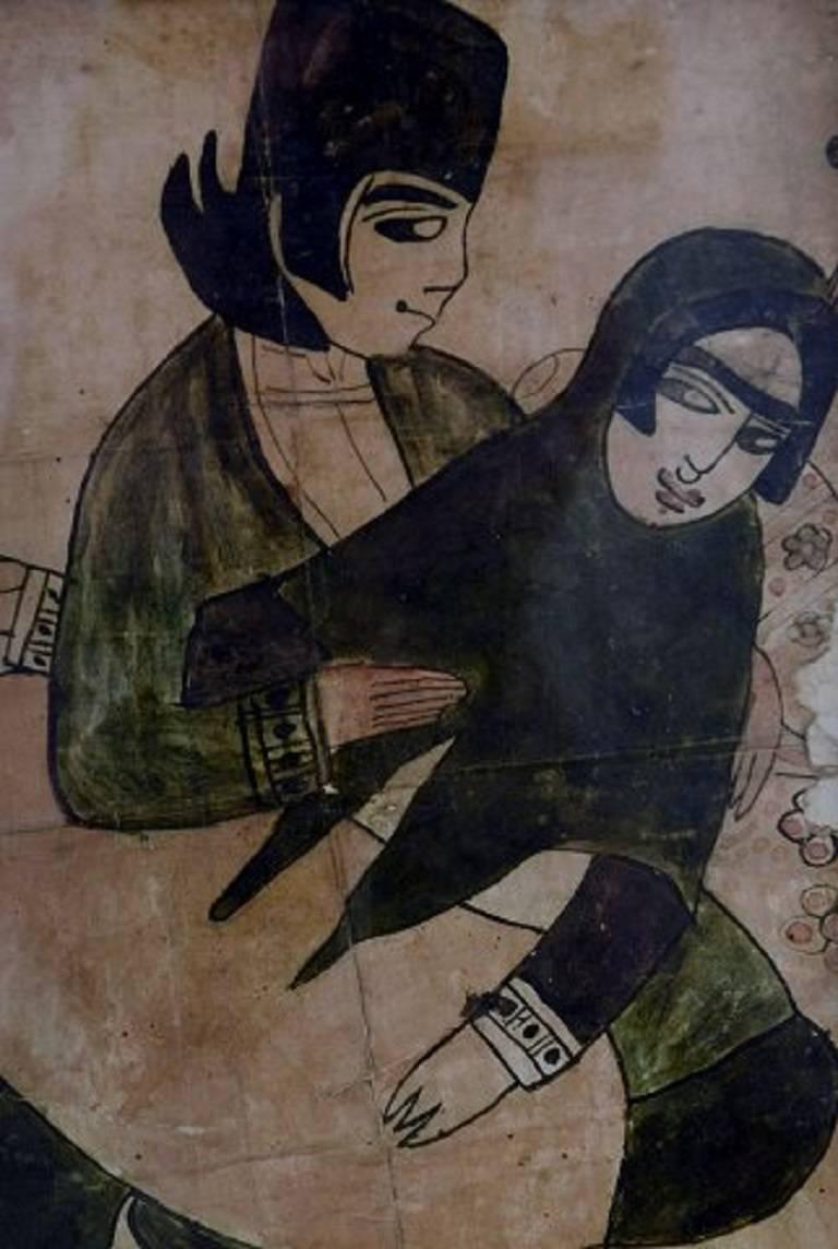 Erotische Szene Aquarell auf Papier auf Platte gelegt Persisch Iranische Schule (Asiatisch)