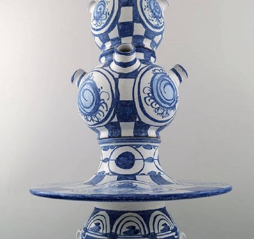 Scandinavian Modern Bjørn Wiinblad, Five-Piece Vase Hand Decorated in Blue Pottery, Woman with Hat