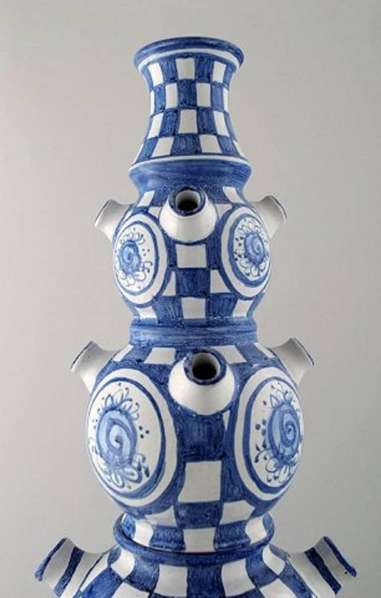 Bjørn Wiinblad, Five-Piece Vase Hand Decorated in Blue Pottery, Woman with Hat In Excellent Condition In Copenhagen, DK