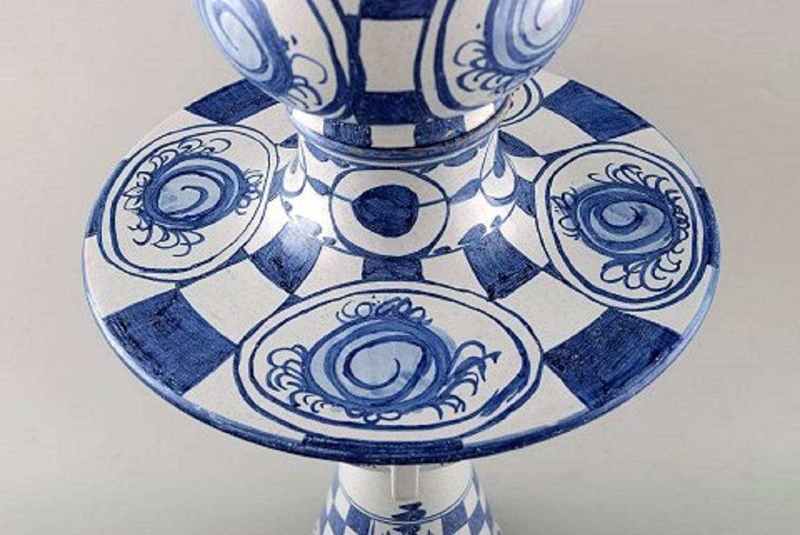 Late 20th Century Bjørn Wiinblad, Five-Piece Vase Hand Decorated in Blue Pottery, Woman with Hat
