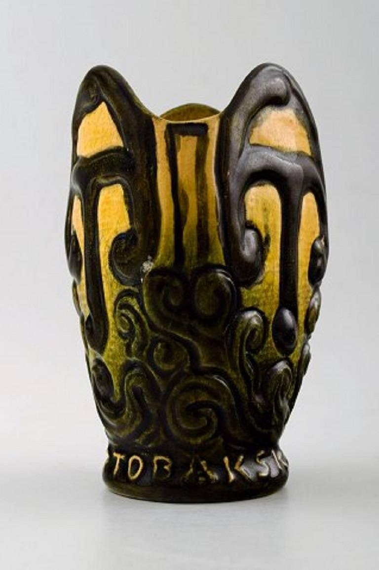 Danish Rare Ipsens, Denmark Art Nouveau Ceramic Vase, Ornamentation in Relief