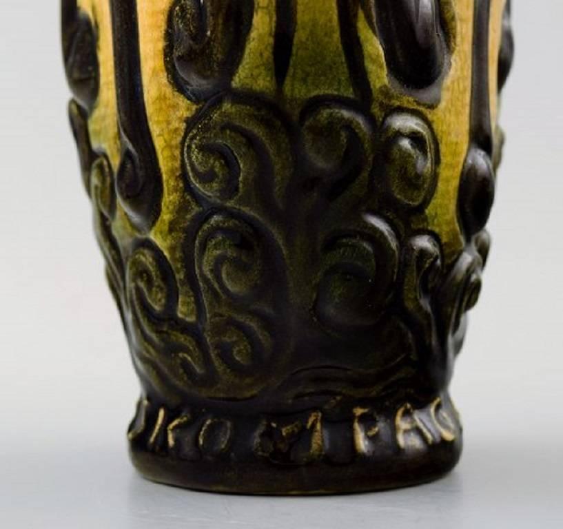 20th Century Rare Ipsens, Denmark Art Nouveau Ceramic Vase, Ornamentation in Relief
