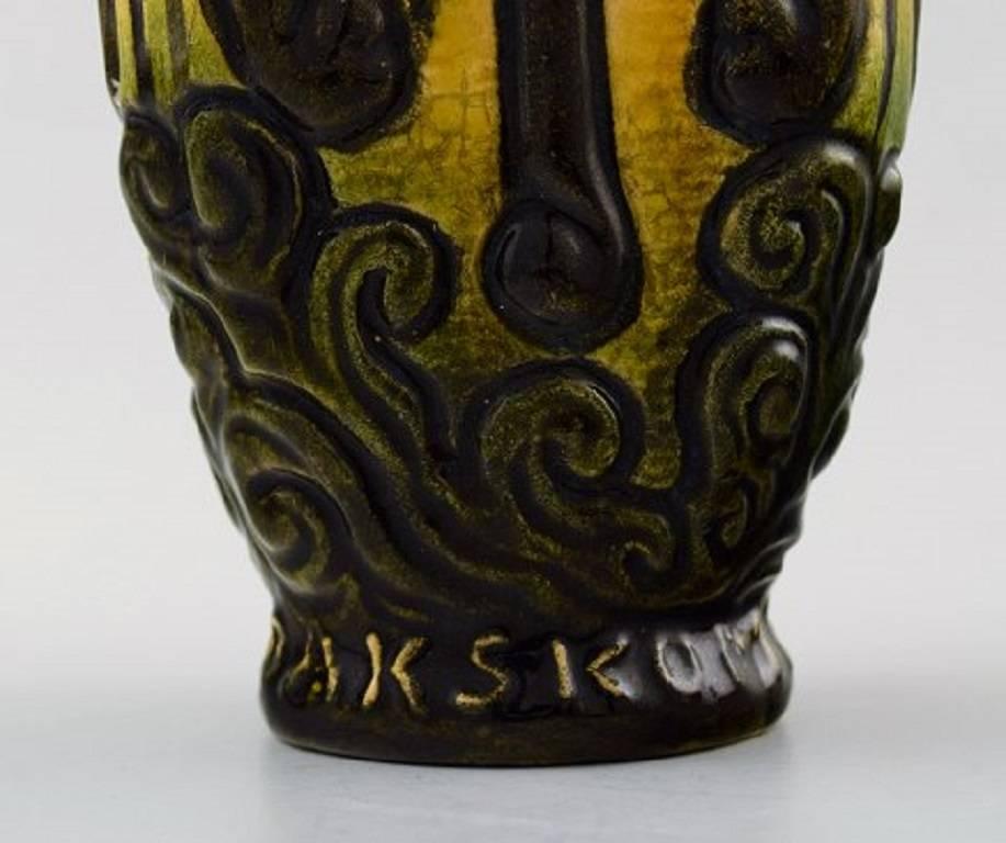 Rare Ipsens, Denmark Art Nouveau Ceramic Vase, Ornamentation in Relief In Excellent Condition In Copenhagen, DK