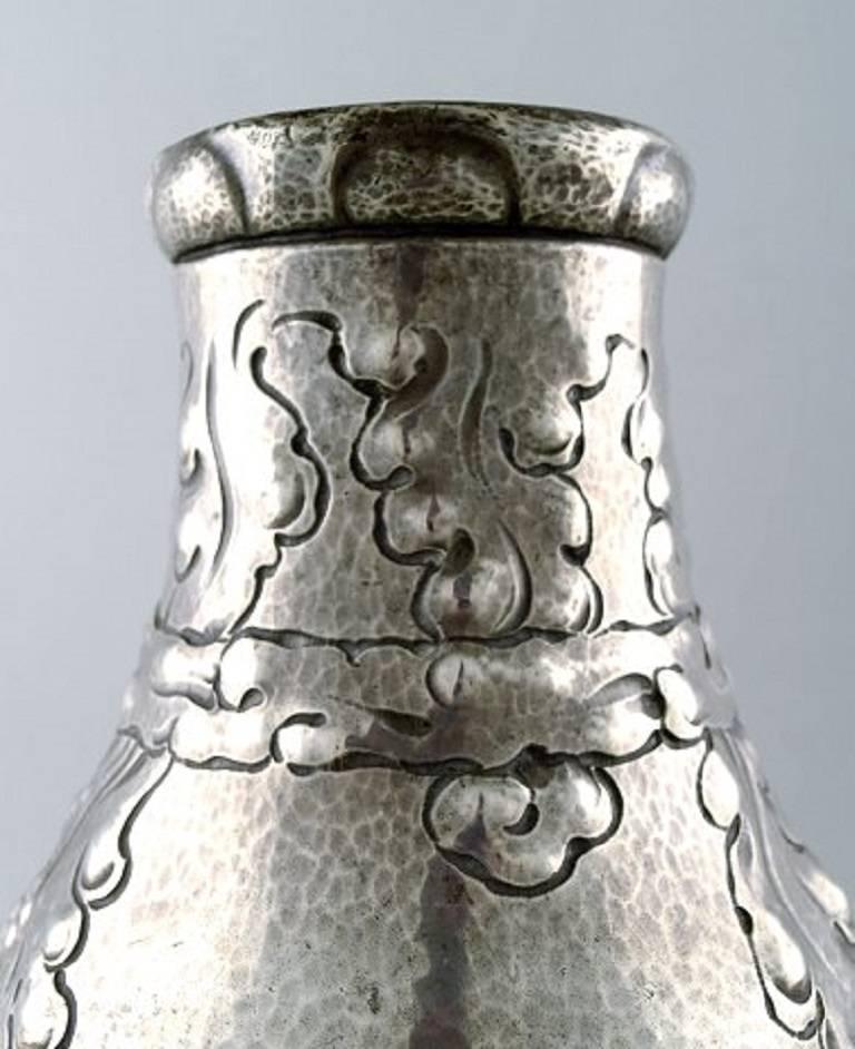 Norwegian Art Nouveau Vase in Hammered Tin/Pewter, Early 20th Century For Sale