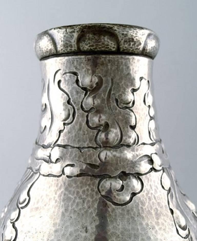 Norwegian Art Nouveau Vase in Hammered Tin/Pewter, Early 20th Century