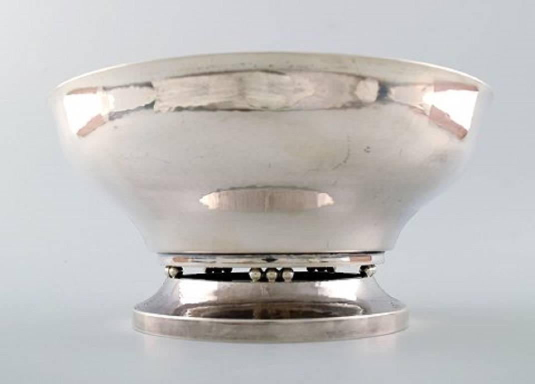 Danish Georg Jensen, Large Beaded Compote. Sterling Silver Bowl with Pierced Edge