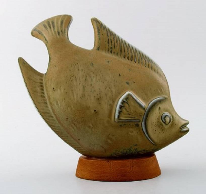 Scandinavian Modern Rörstrand Stoneware Figure by Gunnar Nylund, Fish For Sale
