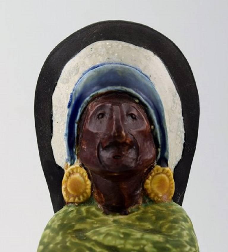 Scandinavian Modern Rolf Palm, Höganäs, Three Indians, Unique Ceramic Figures For Sale