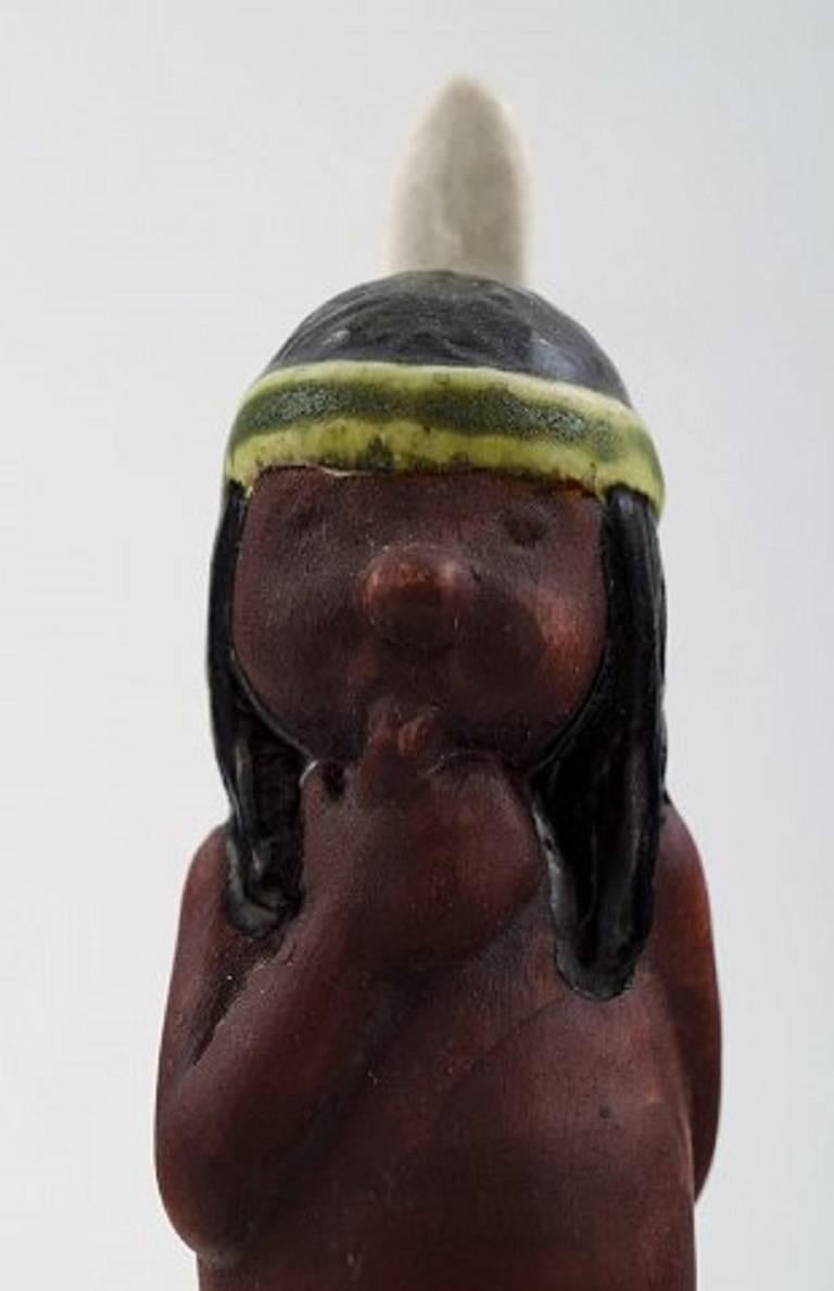 Mid-20th Century Rolf Palm, Höganäs, Three Indians, Unique Ceramic Figures For Sale