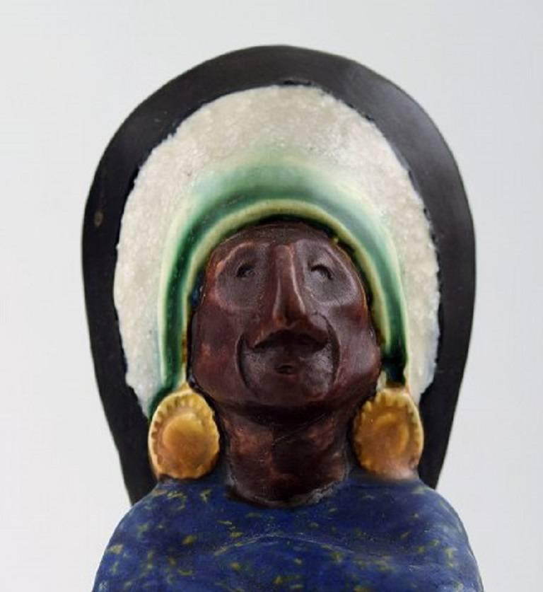 Rolf Palm, Höganäs, Three Indians, Unique Ceramic Figures In Excellent Condition For Sale In Copenhagen, DK