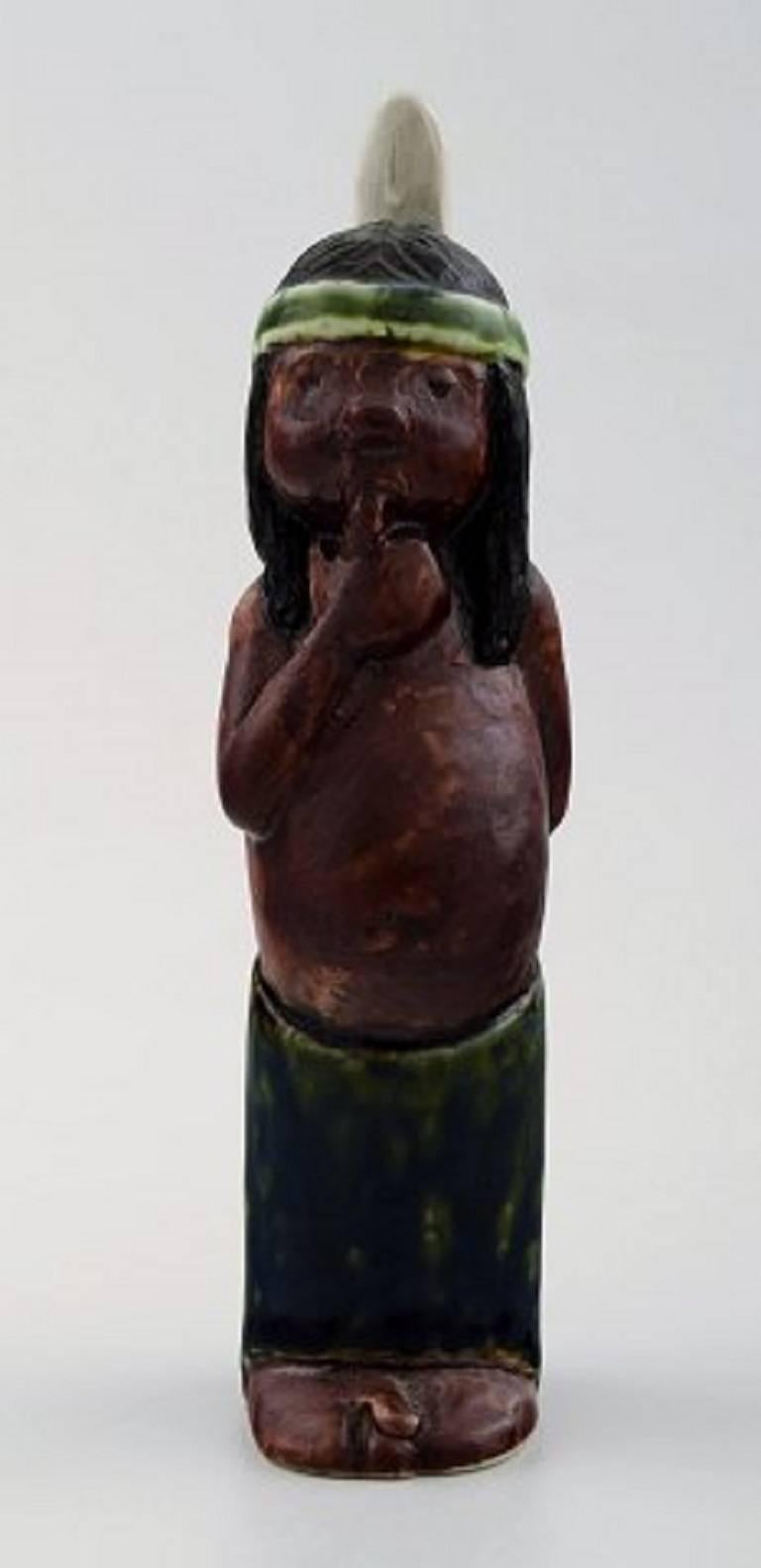Mid-20th Century Rolf Palm, Höganäs, Three Indians, Unique Ceramic Figures For Sale