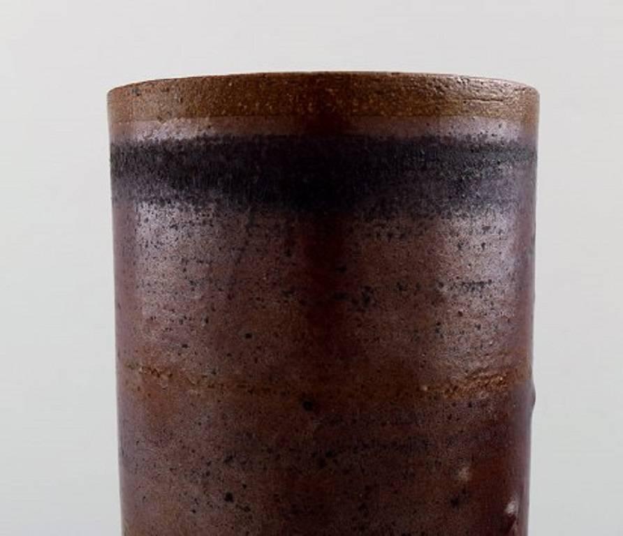 Danish Palshus Ceramic Vase, Glaze in Brown Shades, Denmark, circa 1970