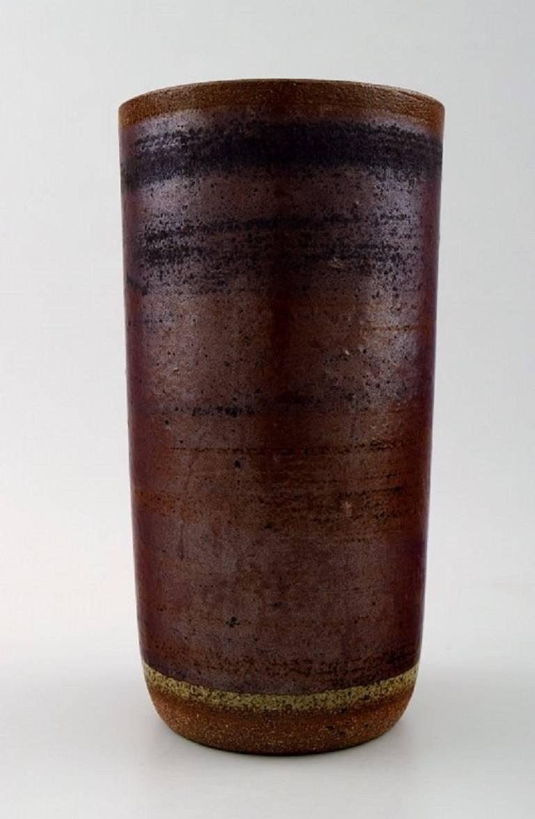 Scandinavian Modern Palshus Ceramic Vase, Glaze in Brown Shades, Denmark, circa 1970