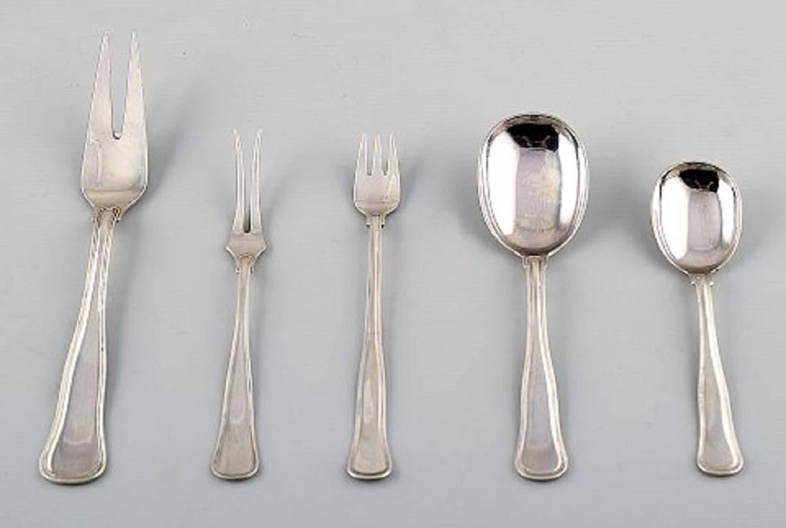 20th Century Cohr Old Danish Complete Silver Cutlery with Ten Different Serving Pieces