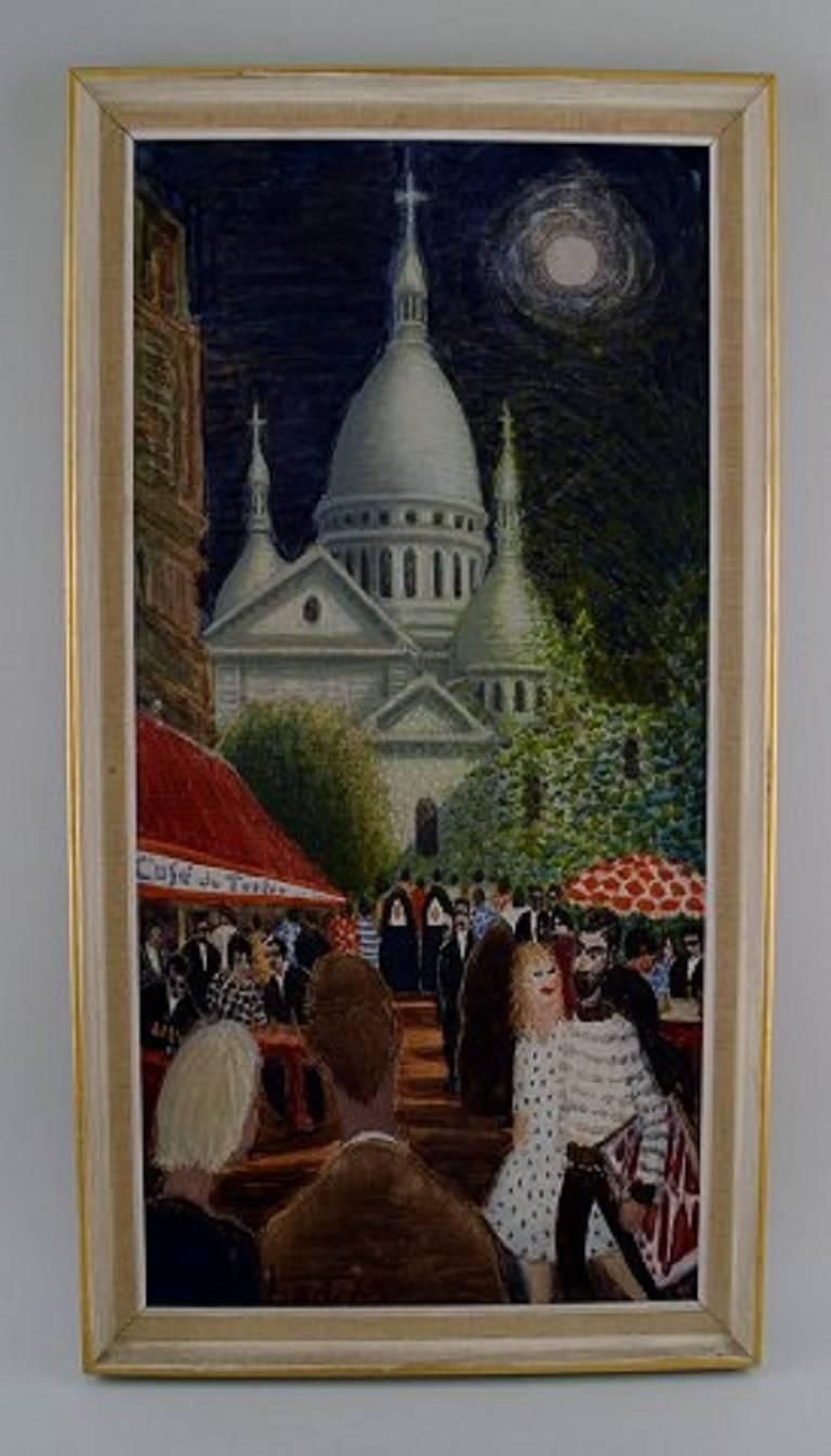 Anni Løgstrup: Danish artist born 1912.

View of Montmartre, Paris. Oil on canvas.

Measures: 58 cm. X 28 cm.

The frame measures 2.5 cm.

Signed : Lög 63.

In perfect condition.