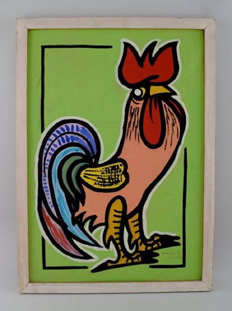 Villy Buus Nielsen (b. 1907): Standing rooster.

Oil painting on board.

Measures: 38 x 52 cm.

In perfect condition.

Signed, 59.