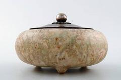 Royal Copenhagen Lidded Jar with Bronze Lid on Tripod in Ceramics