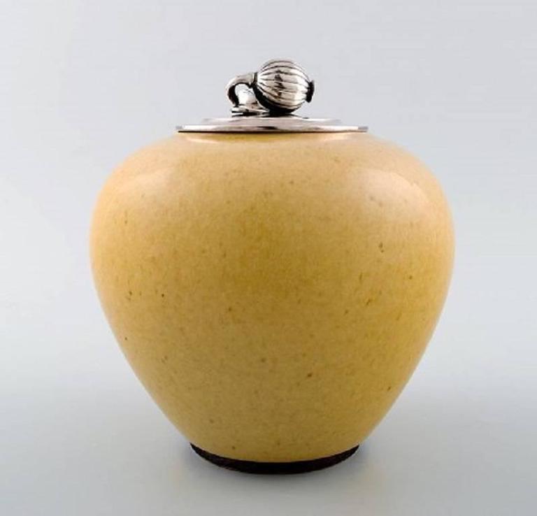 Saxbo and Jensen, Large Saxbo Ceramic Vase with Sterling Silver