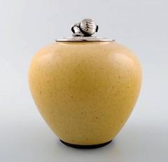 Saxbo and Georg Jensen, Large Saxbo Ceramic Vase with Sterling Silver Lid