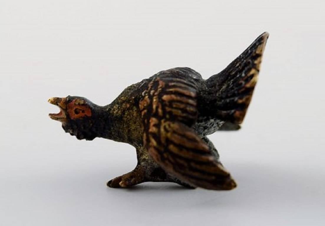 Vienna Bronze, capercaillie, bronze figure of high quality.

Probably Franz Bergmann.

In good condition with fine patina, 

Austria, circa 1900s-1910s.

Provenance: Private Swiss Collection.

Measures: 22 mm. X 13 mm.

Unsigned.