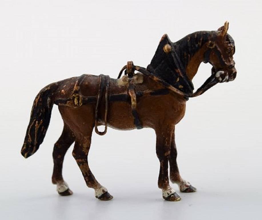 Vienna bronze horse wearing a saddle and harness, bronze figure of high quality.

Probably Franz Bergmann.

In good condition with fine patina.

Austria, circa 1900s-1910s.

Provenance: Swiss Private collection.

Measures: 45 mm. x 33