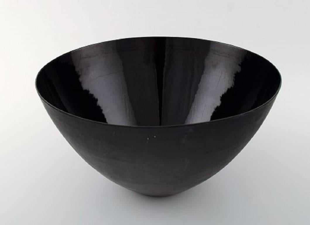 Scandinavian Modern Three Krenit Bowls by Herbert Krenchel, Black Metal and Black Enamel, 1970s