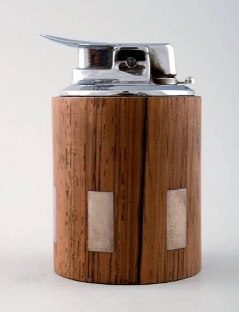Scandinavian Modern Hans Hansen: Table Lighter in Rosewood with Inlaid Silver