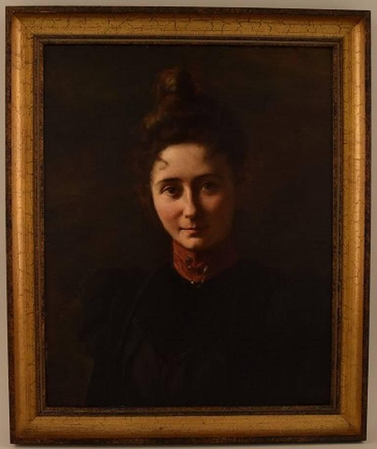 Borberg, German artist. Oil on canvas, circa 1900.

Portrait of young woman. 

High quality painting.

Measures: 36 cm. x 29 cm. The frame measures 3.5 cm.

In perfect condition. Relined.

Signed.