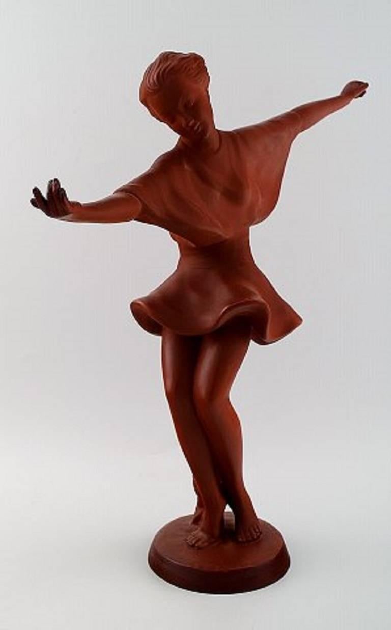 Art Deco Keramos, Vienna, Dancing Woman Figure in Red Clay For Sale