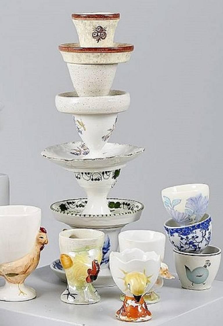 Large Collection of Egg Cups in Porcelain, Total of 88 Pcs, Different Designs In Good Condition In Copenhagen, DK