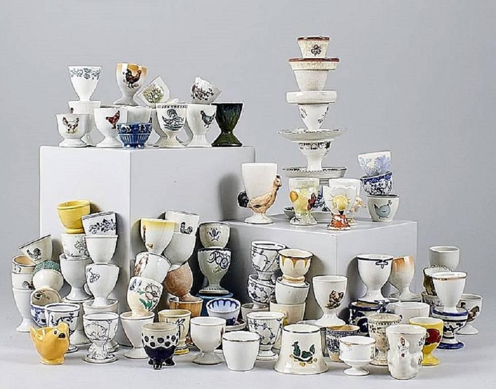 Large Collection of Egg Cups in Porcelain, Total of 88 Pcs, Different Designs 2
