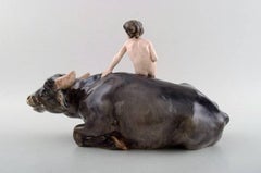 Rare Royal Copenhagen Figure, Naked Boy on Water Buffalo