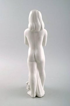 Harold Salomon for Rorstrand, White Glazed Figure of a Girl with Cat