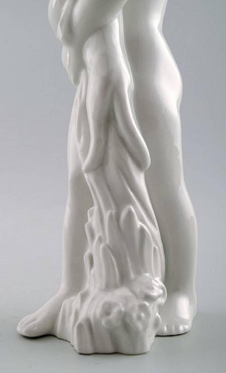 20th Century Harold Salomon for Rorstrand, White Glazed Figure of a Girl with Cat For Sale