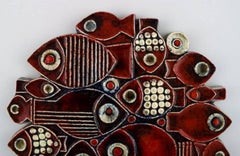 Britt-Louise Sundell:: Relief mural:: Gustavsberg:: Grès:: Poisson en relief