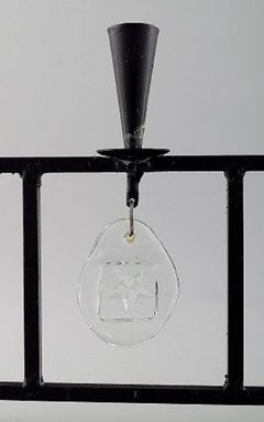 Erik Höglund for Kosta Boda, Candleholder in Cast Iron with Mouth Blown Glasses