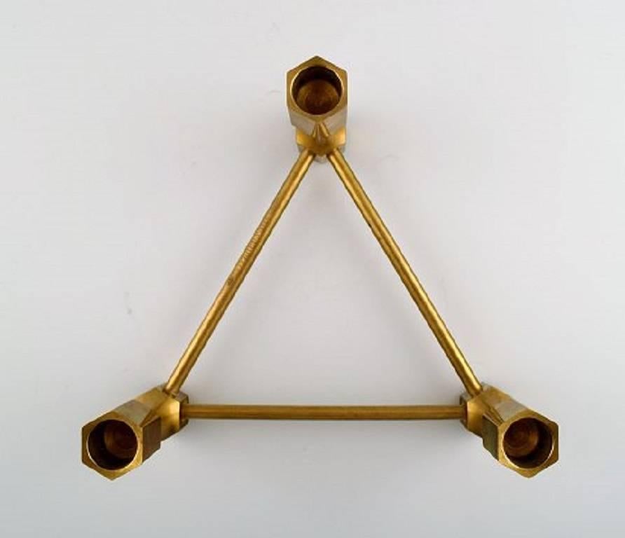 Scandinavian Modern Gusum Metal Candleholder in Brass for Three Light, Swedish Design