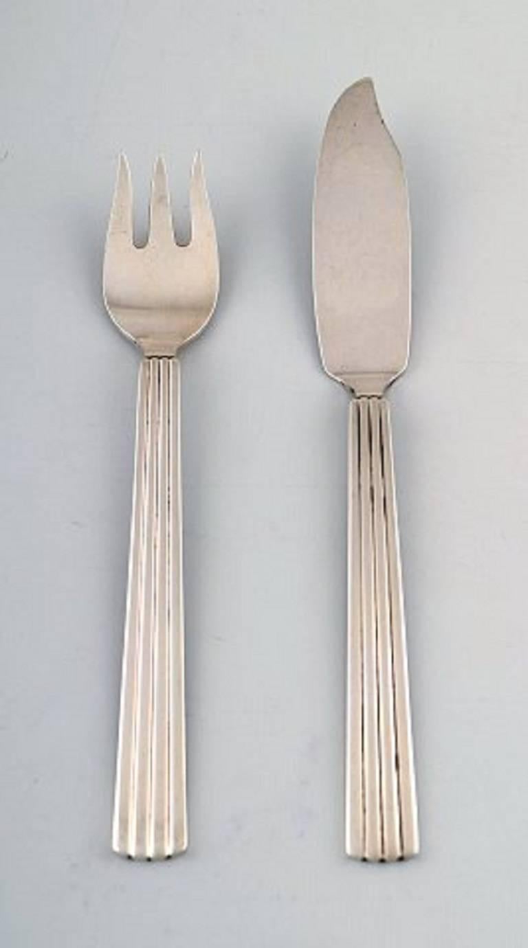 Scandinavian Modern Bernadotte Silver Cutlery Georg Jensen, Fish Cutlery for 12 Persons 24 Parts