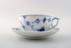 Six Pairs of Large Tea Cup No. 315. Blue Fluted Plain Royal Copenhagen Porcelain