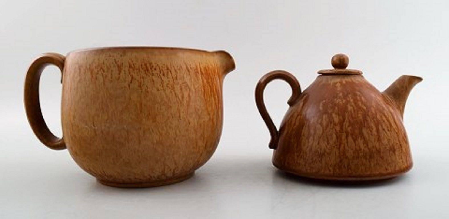 Swedish Rorstrand Tea Set in Pottery by Gunnar Nylund, Tea Pot in Two Parts