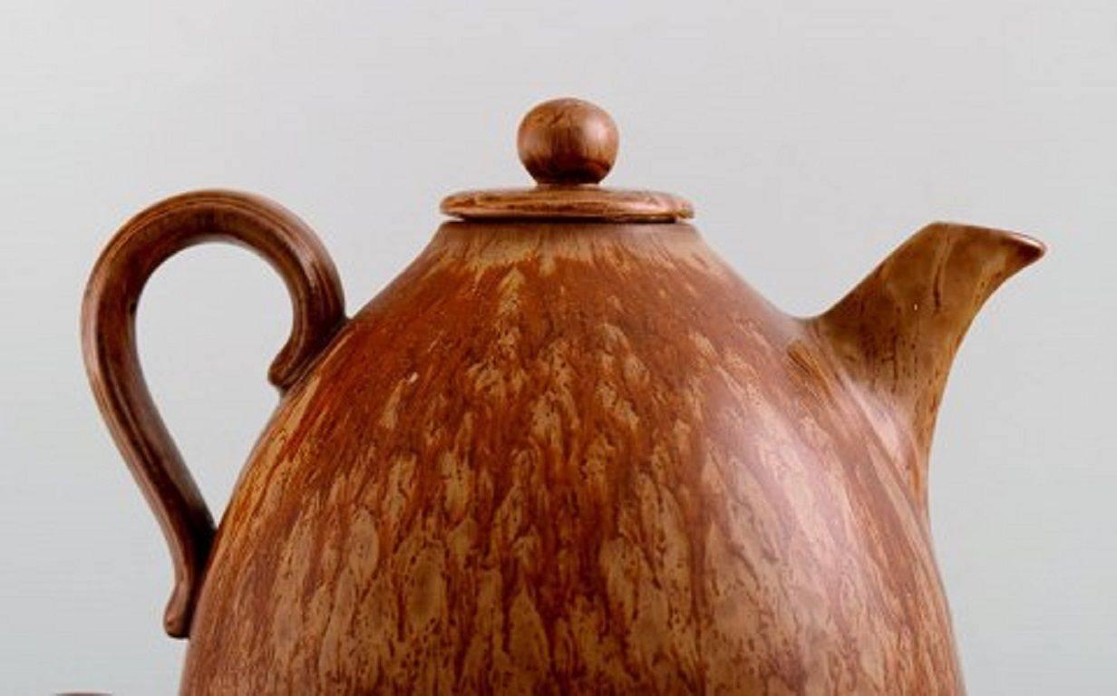 Rorstrand Tea Set in Pottery by Gunnar Nylund, Tea Pot in Two Parts In Excellent Condition In Copenhagen, DK