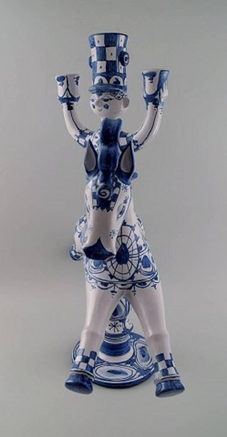 Scandinavian Modern Huge Bjorn Wiinblad Figure from the Blue House, Candlestick Rider on Horseback